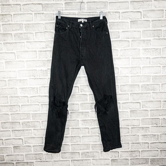 RE/DONE x Levi's High-Rise Denim Jeans Button Fly Black Ripped Size 26 - Picture 1 of 12